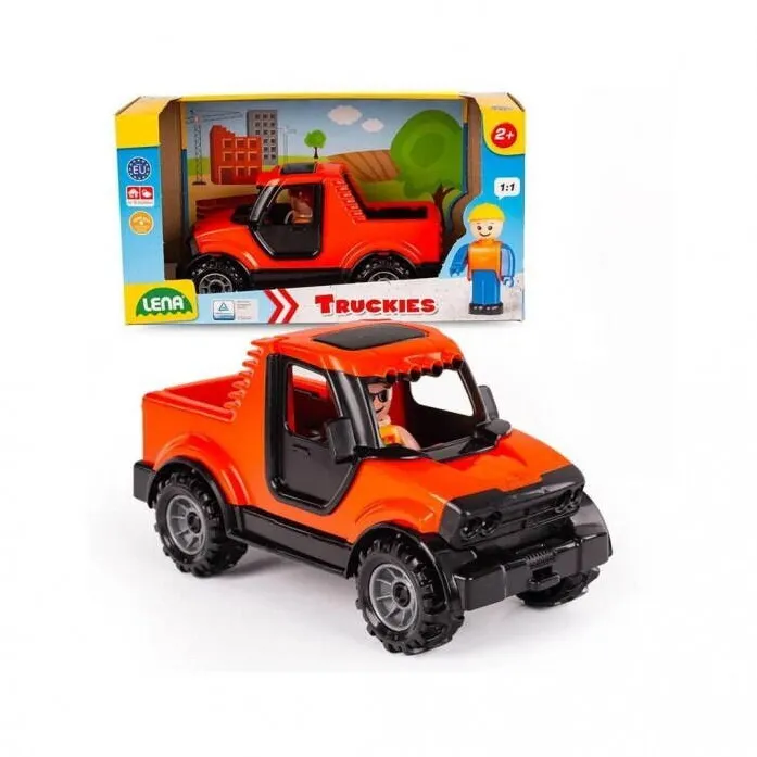 Jucarie Educationala Lena Camion de jucarie, Lena, plastic, 26.5 cm, portocaliu/negru