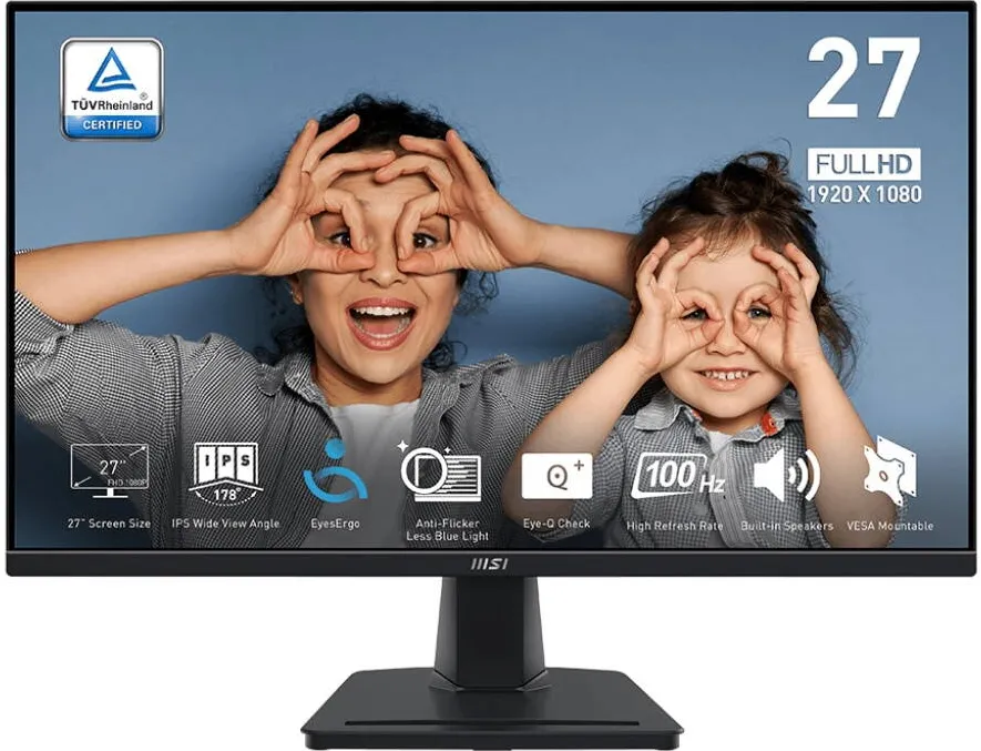 Monitor MSI LED Profesional Business MSI PRO MP275, 27", FHD (1920x1080), IPS, 100Hz, 1ms (MPRT) / 4ms (GTG), 300 cd/m2, Anti-glare, Eye Care, difuzoare 2x2W, HDMI, VGA, VESA 100x100mm, Negru