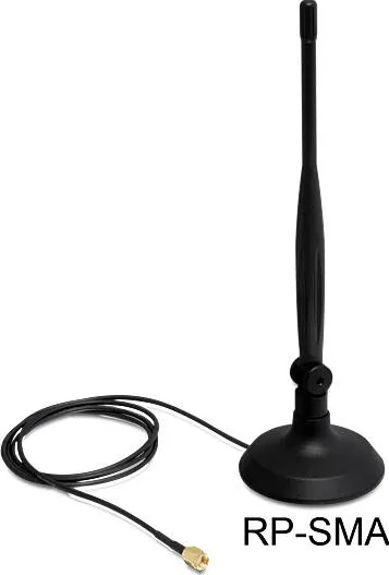 DELOCK WLAN 802.11 b/g/n Antenna RP-SMA 4 dBi Omnidirectional Flexible Joint With Magnetic Stand