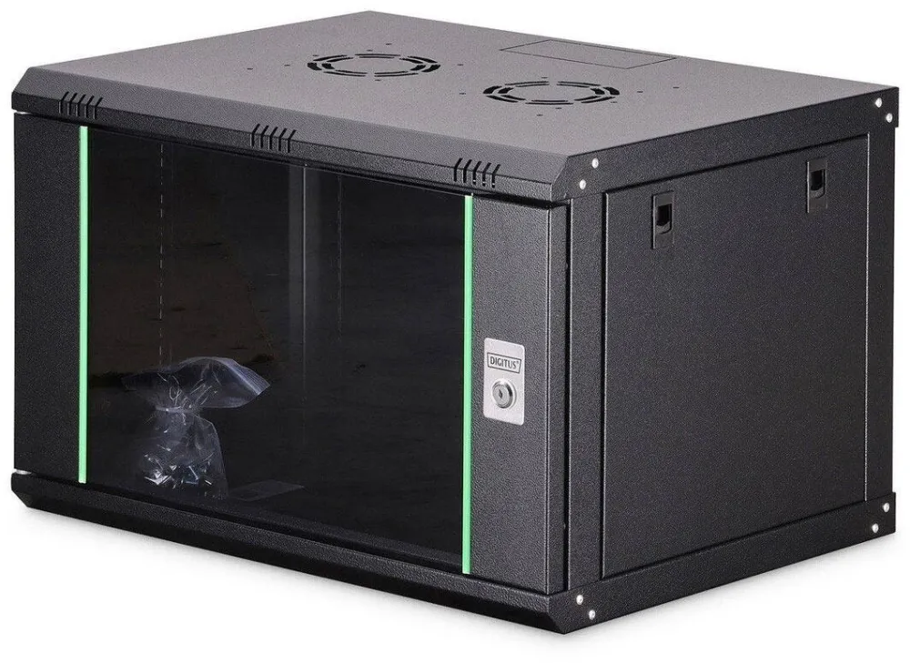 Rack Digitus Cabinet metalic, Digitus, 19" 7U, 600x450cm, negru, cu usi din sticla, nemontat