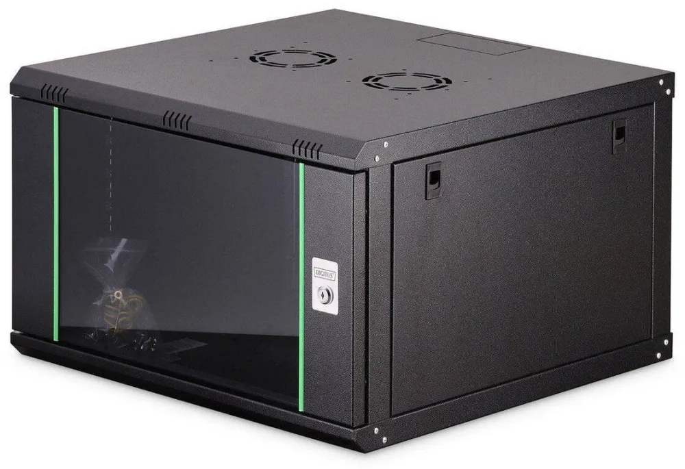 Rack Digitus Cabinet metalic, Digitus, 19" 7U, 600x600cm, cu usa din sticla, negru, nemontat