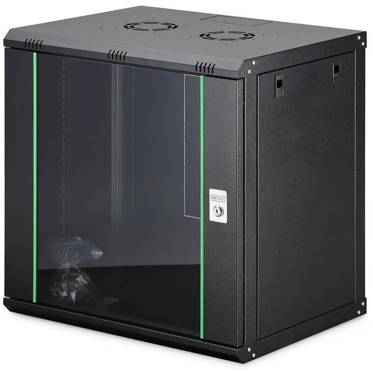 Rack Digitus Cabinet metalic, Digitus, 19" 12U, 600x450cm, cu usa din sticla, neasamblat