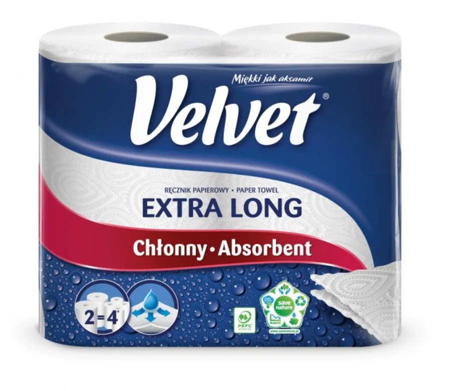 Velvet Prosop rola hartie alba, 2 straturi, 90 portii, 2 role/set, VELVET Extra Long