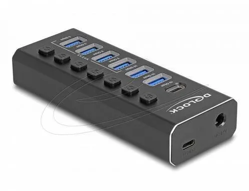 Hub USB DELOCK Hub, Delock, 7 porturi, 10 Gbps, 6 x USB-A, 1 x USB-C