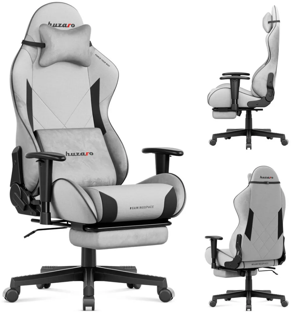Scaun Gaming huzaro Scaun gaming Premium, Huzaro, Force 5.7, suport picioare, Rabatabil 155°, structura din otel, Gri