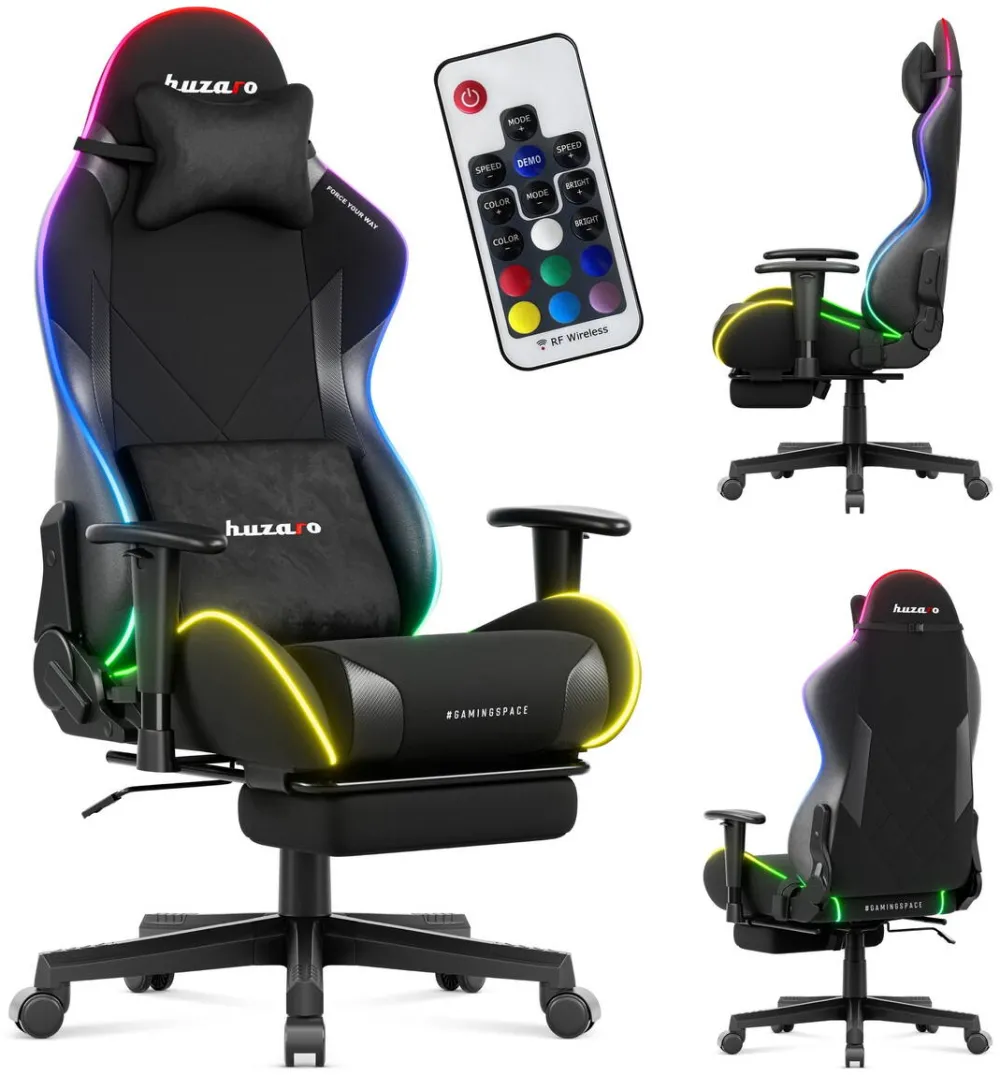 Scaun Gaming huzaro Scaun gaming Premium, Huzaro, Force 5.7, suport picioare, Rabatabil 155°, iluminare din spate, RGB