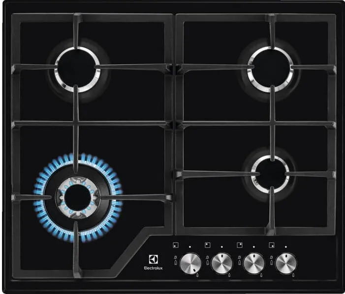 Plita ELECTROLUX Plita incorporabila Electrolux EGS6436K, Gaz, 4 arzatoare, Wok, Aprindere electica integrata, Gratare fonta, 60 cm, Negru