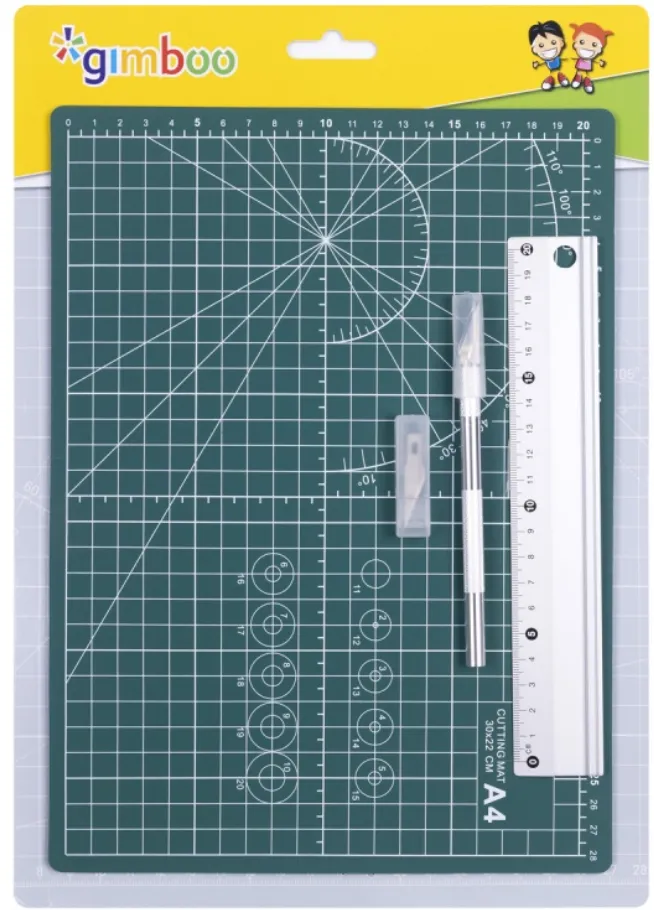 GIMBOO Set planseta de taiere A4 cu rigla aluminiu 20cm, cutit art si rezerve, GIMBOO