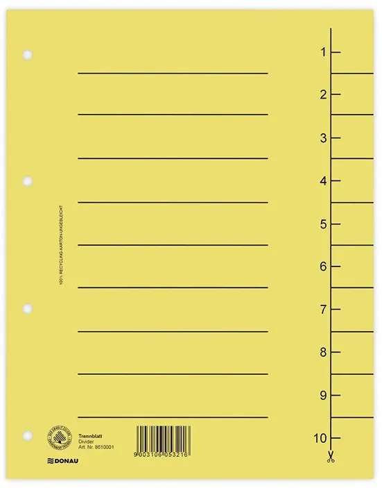 DONAU Separatoare carton manila 250g/mp, 300 x 240mm, 100/set, DONAU - galben