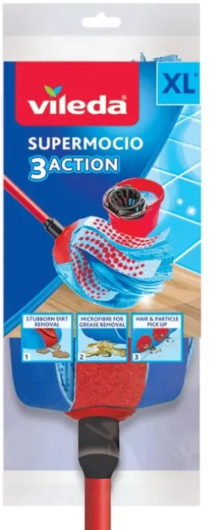 VILEDA Mop Vileda 140008 SuperMocio 3 Action XL cu stalp, 25% mai mult contact pe podea