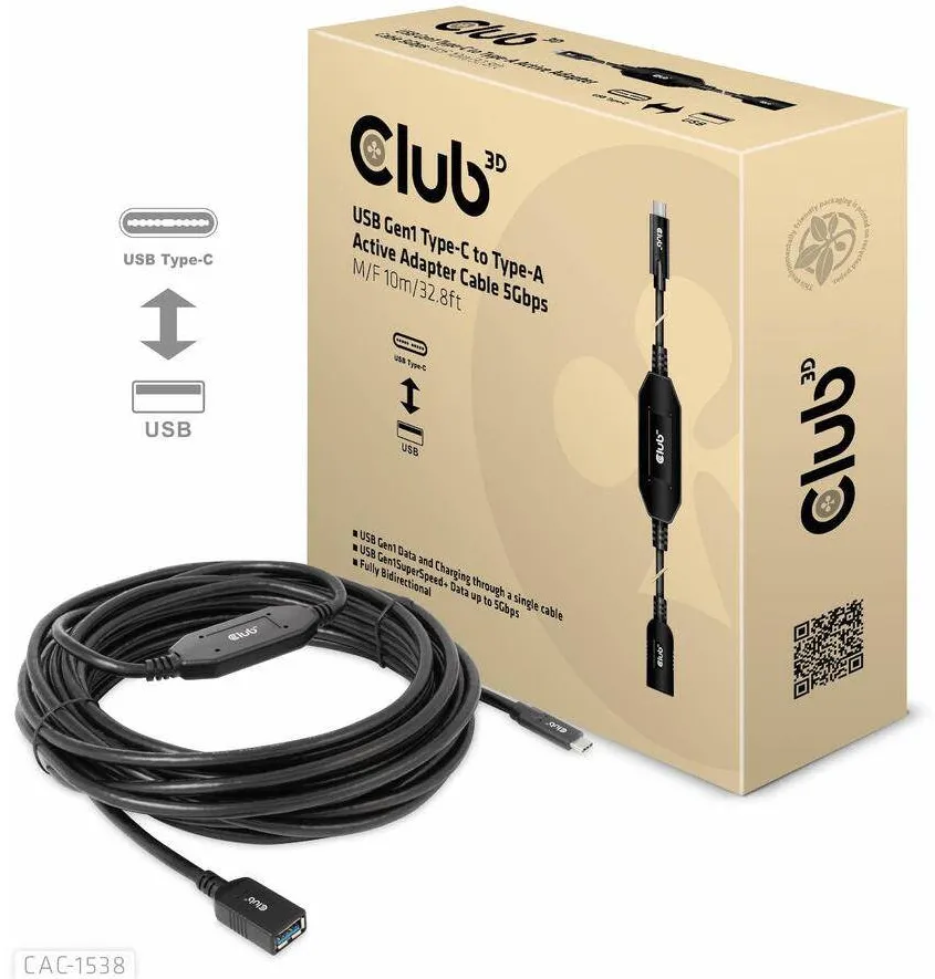 Adaptor CLUB 3D Cablu USB 3.2 Typ C <> USB Typ A 5Gbps St/Bu 10m