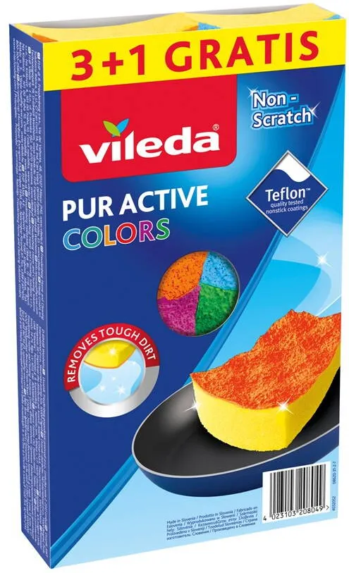 VILEDA Burete de vase Pur Active Colors - 4 buc