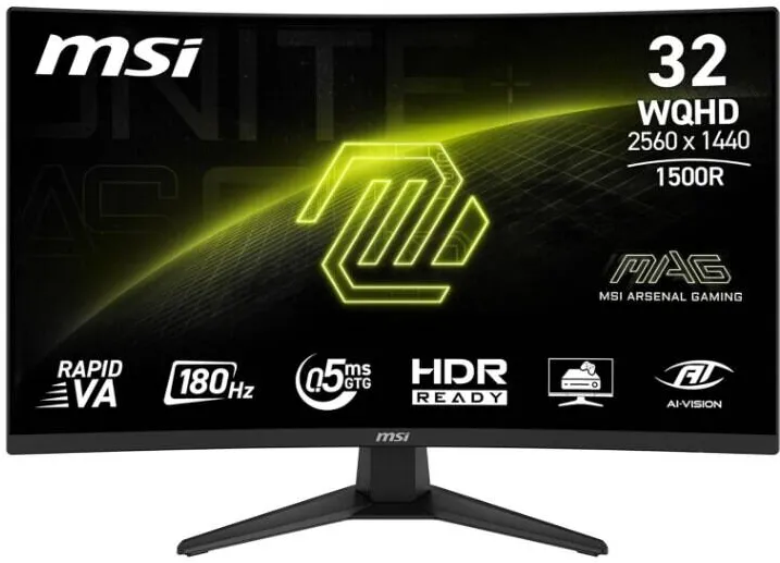 Monitor MSI Monitor Gaming Rapid VA LED MSI 31.5" MAG 321CQF E18, WQHD 2560 x 1440, HDMI, DisplayPort, Ecran curbat, 180 Hz, 0.5 ms Negru
