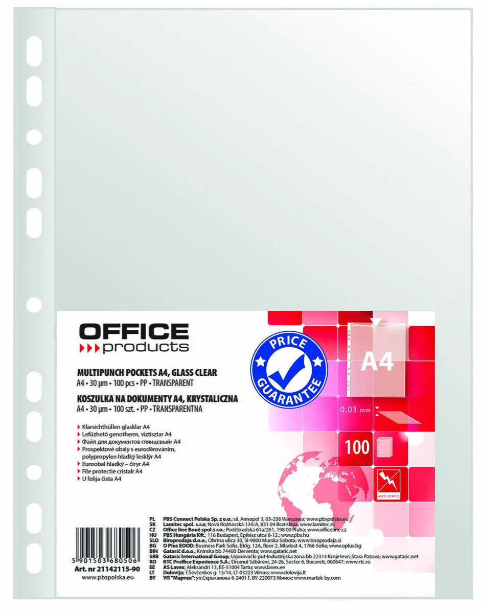 Office Products Folie protectie pentru documente A4, 30 microni, 100 folii/set, Office Products - cristal