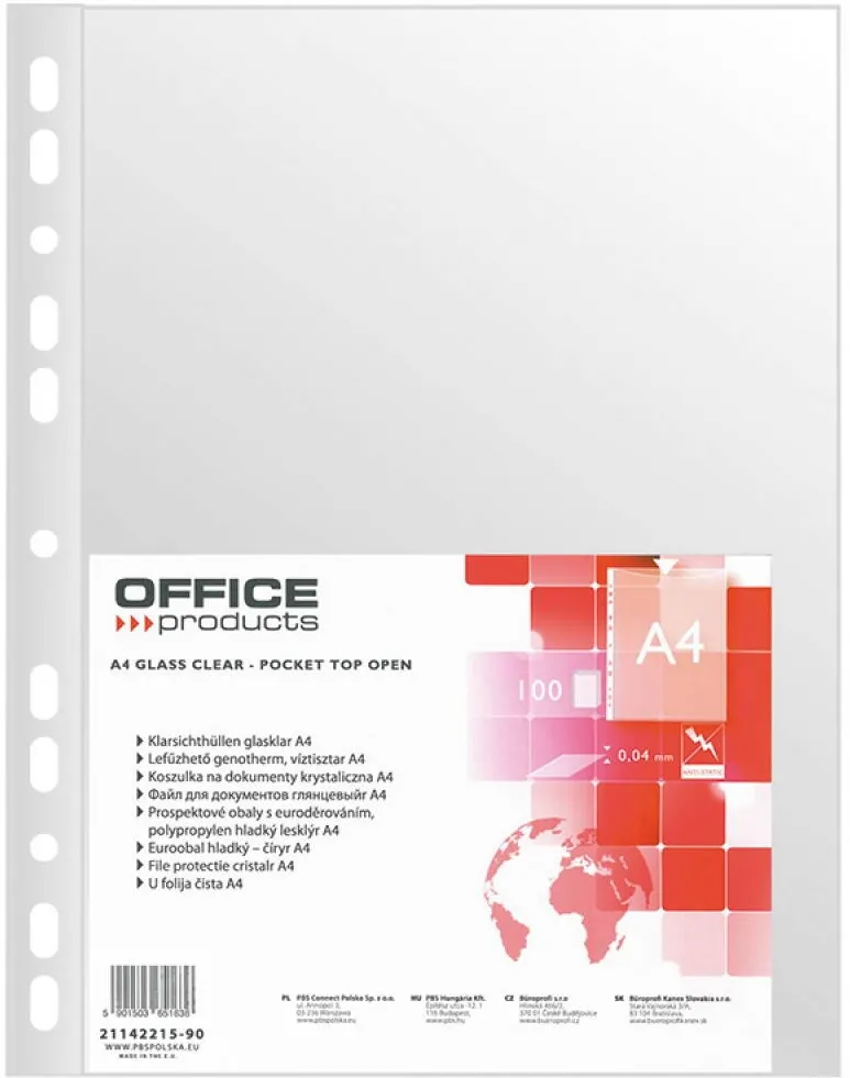 Office Products Folie protectie pentru documente A4, 40 microni, 100 folii/set, Office Products - cristal