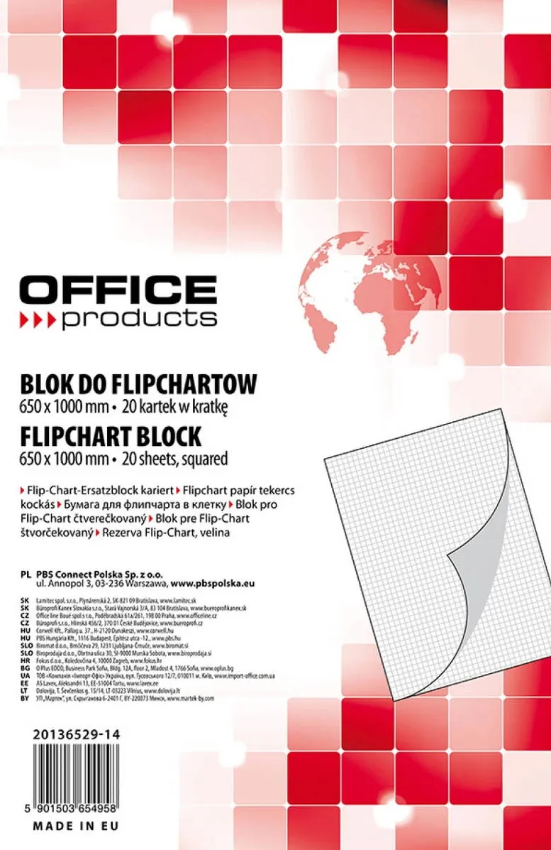 Office Products Rezerva hartie pentru flipchart, 70g/mp, 65x100cm, 20coli/top, Office Products - caroiata