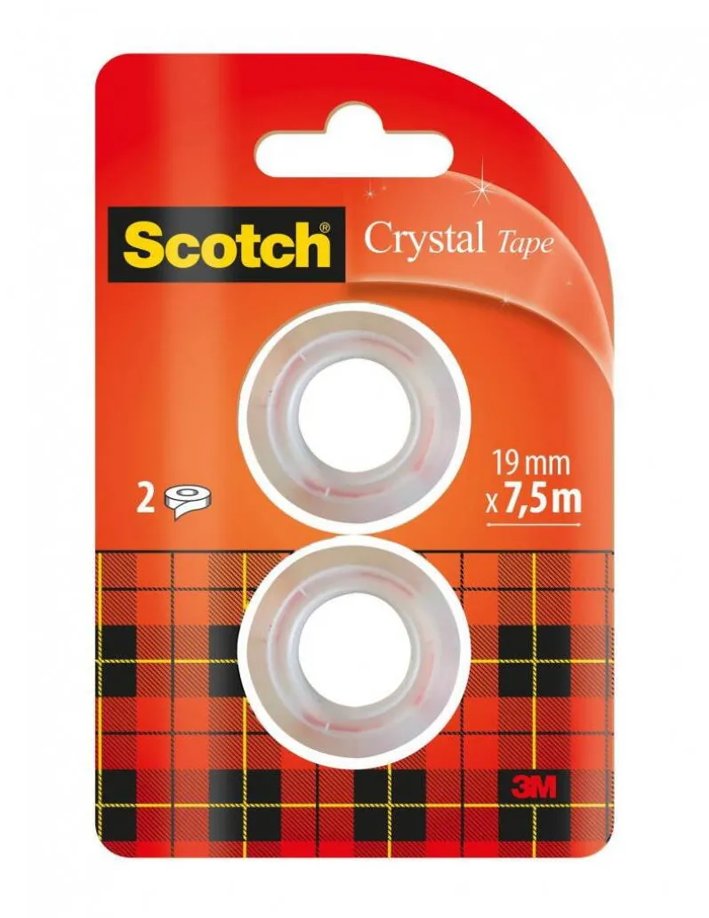 3M-Scotch Banda adeziva transparent cristal, se rupe usor, 19mm x 7.5m, 2 buc/blister, 3M - SCOTCH Crystal