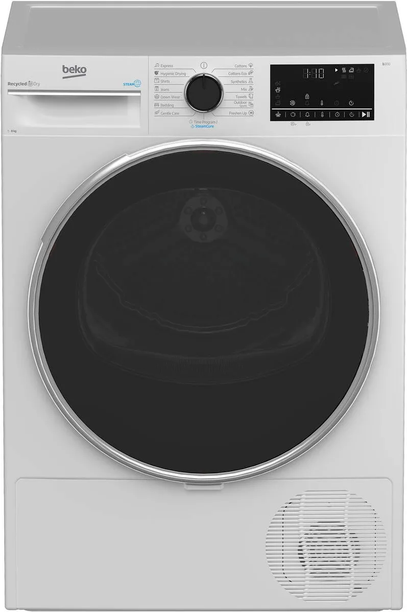 BEKO Uscator de rufe B3T48233WEU, 8 kg, 15 programe, pompa de caldura, Aquawave, clasa D, Alb