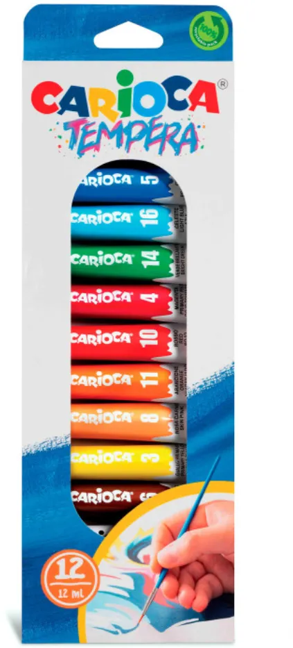 Carioca Tempera super lavabila, 12 culori x 12ml/set, CARIOCA Tempera