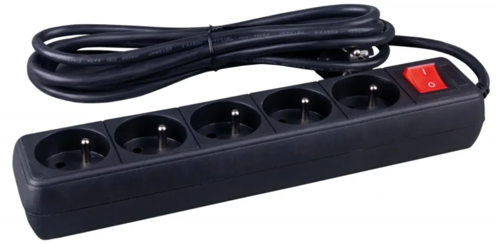 Office Products Prelungitor cu 5 prize, cablu 5 metri, cu intrerupator, Office Products - negru