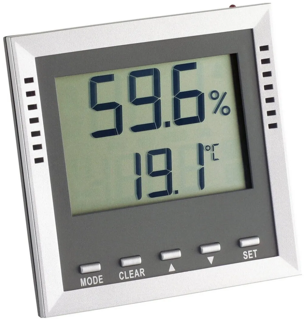 TFA Termometru digital TFA, Contor de temperatura/ umiditate, LED, Gri