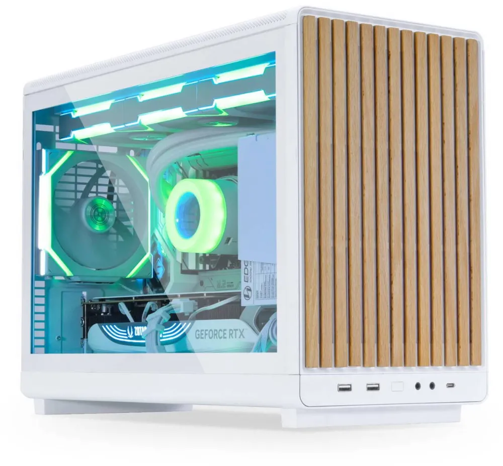 Carcasa PC Lian Li PC DAN A3-mATX Wood Edition Alb, Sticla Temperata, Micro Tower GELI-974