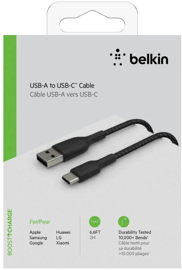BELKIN Cablu Date USB-C/USB-A Cable 2m braided, black CAB002bt2MBK