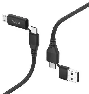 HAMA 4-in-1 Multi Charging Cable, USB-C and USB-A - USB-C and Micro-USB, 1.5 m,