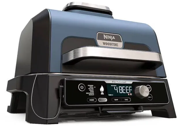 Gratar si afumator electric de exterior Ninja OG901EU Woodfire Pro Connect, 1700W, 7 programe, albastru