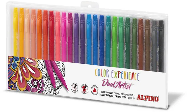 Alpino Carioca cu 2 capete, varf liner 0.7mm/tip pensula, 24 culori/set, ALPINO Color Experience