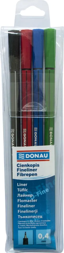 DONAU Fine liner, varf fetru 0.4mm, DONAU D-Fine - 4 culori/set