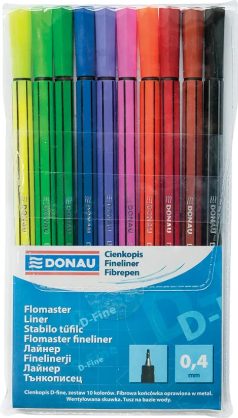 DONAU Fine liner, varf fetru 0.4mm, DONAU D-Fine - 10 culori/set