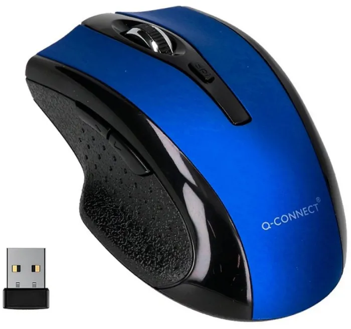 Mouse Q-CONNECT cu 4 butoane, wireless, ambidextru, Q-Connect - albastru