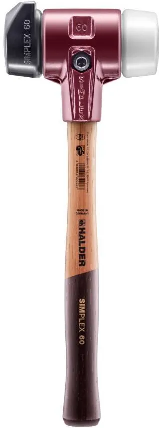 Halder Ciocan cu capete moi Halder Simplex cauciuc compozit negru cu Stand-Up si superplastic alb carcasa din fonta si coada de lemn 405 mm