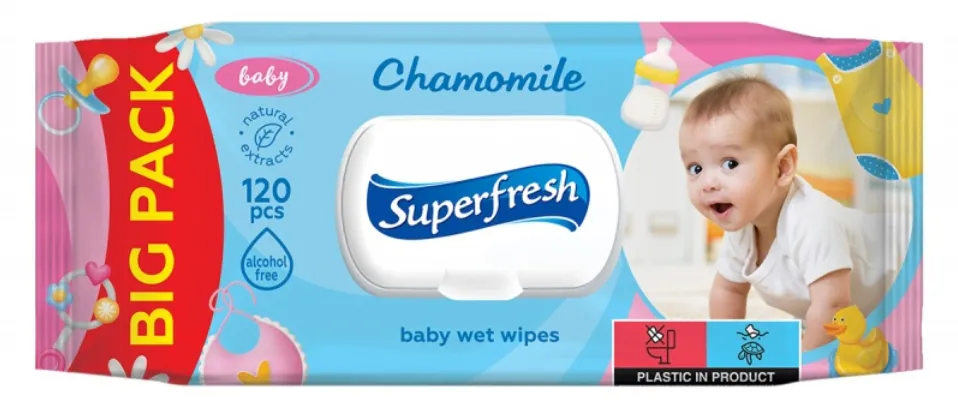 Generic Servetele umede pentru copii, 120buc/pachet, cu extract de musetel, SuperFresh