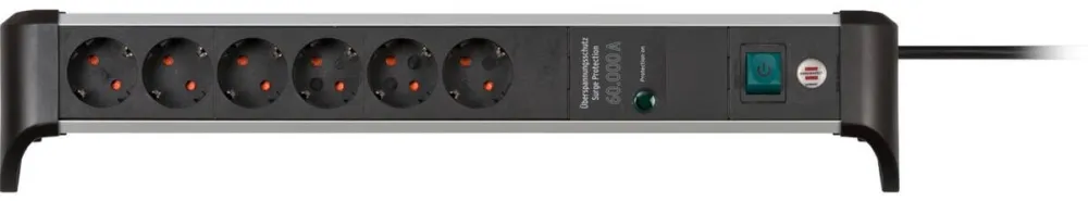 Brennenstuhl Alu-Office-Line 6-way power strip for the desk, black/aluminum, 3-meter cable, 60,000A surge protection