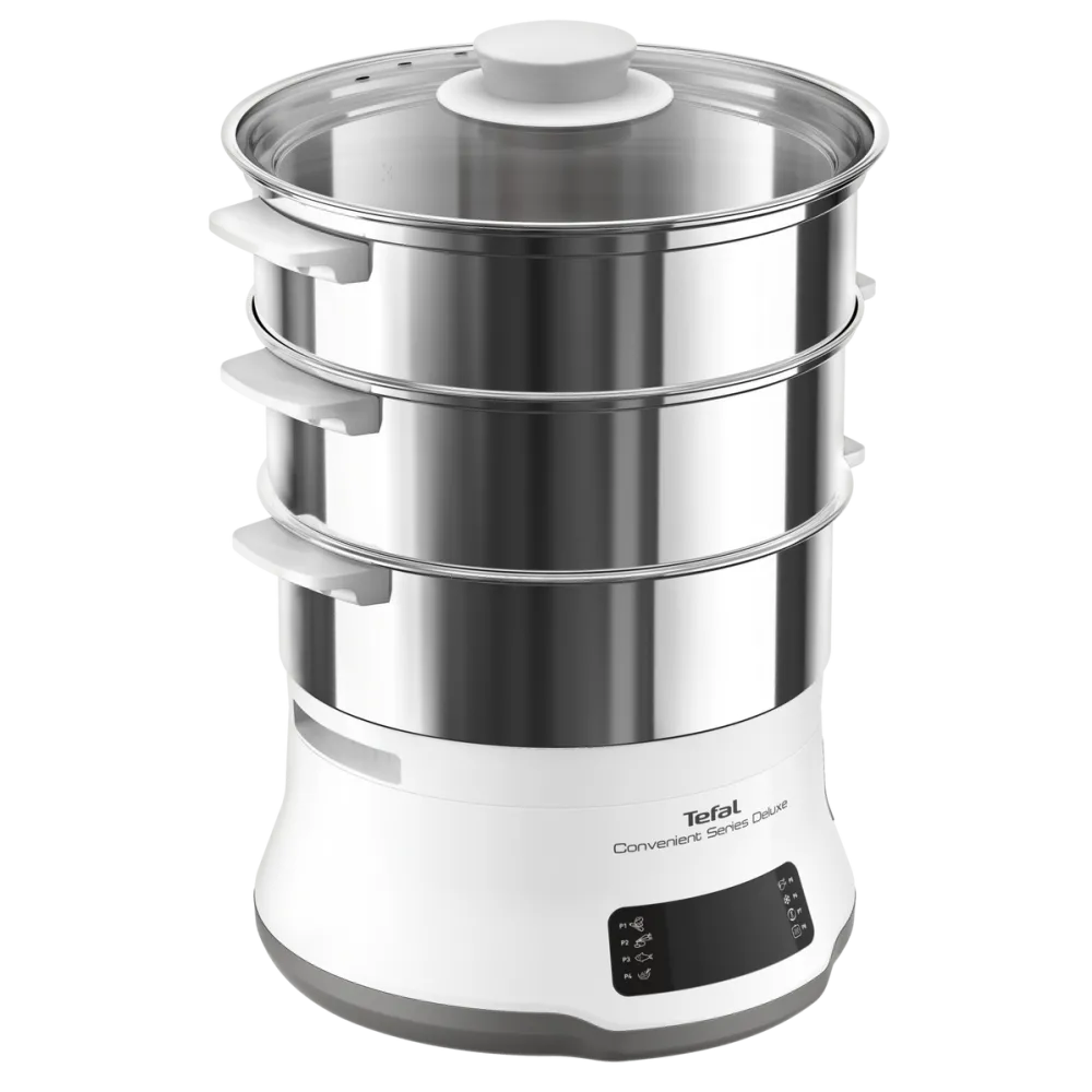 TEFAL Aparat de gatit cu abur Tefal Convinient Series Deluxe VC502D10, 900W, capacitate 9L, temporizator, 3 vase, accesoriu pentru orez, inox