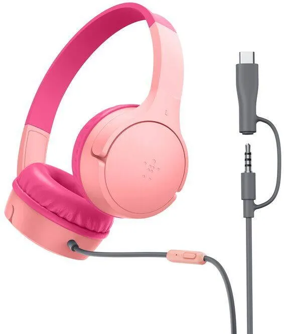 Casti Over-Head BELKIN cu fir SoundForm Mini roz pentru copii cu microfon