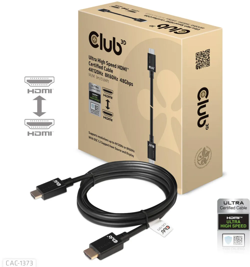 CLUB 3D Cablu HDMI Ultra High Speed  4K120Hz, 8K60Hz Cable 48Gbps M/M 3 m/ 9.84ft