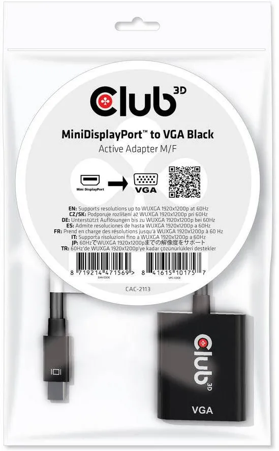 Adaptor CLUB 3D MiniDisplayport > VGA St/Bu Black