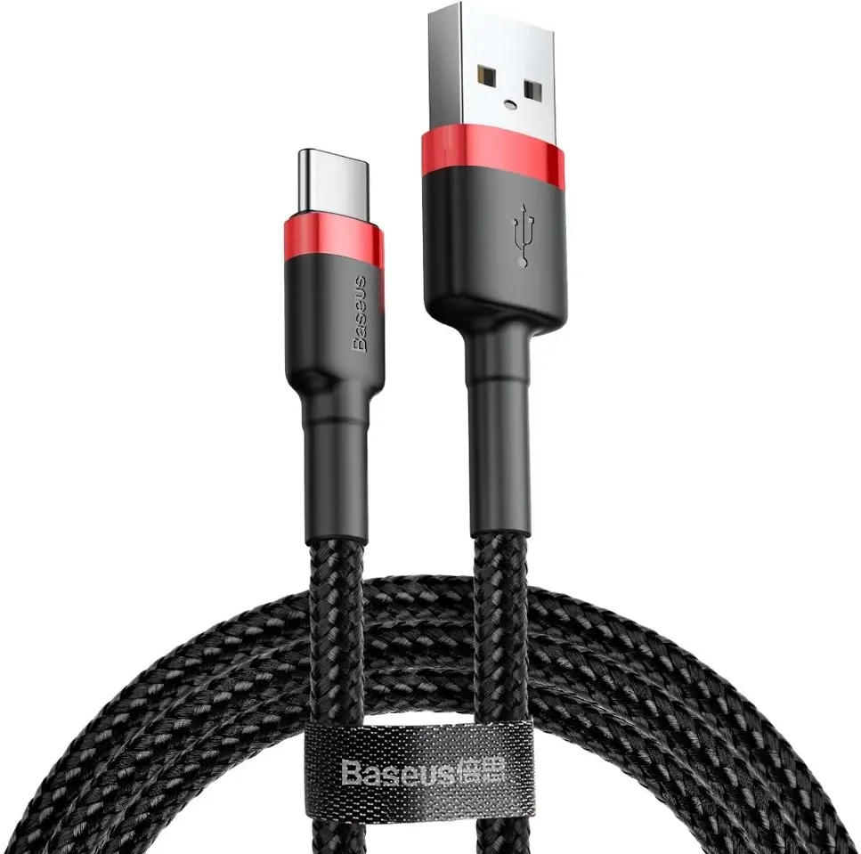 Cablu de date Baseus USB / USB-C QC3.0 3A, 1m, Negru-Rosu