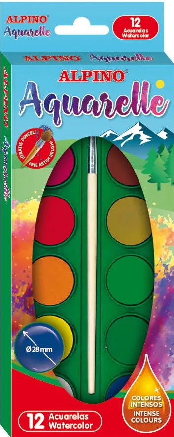 Alpino Acuarele 12 culori/cutie + 1 pensula gratis, Alpino