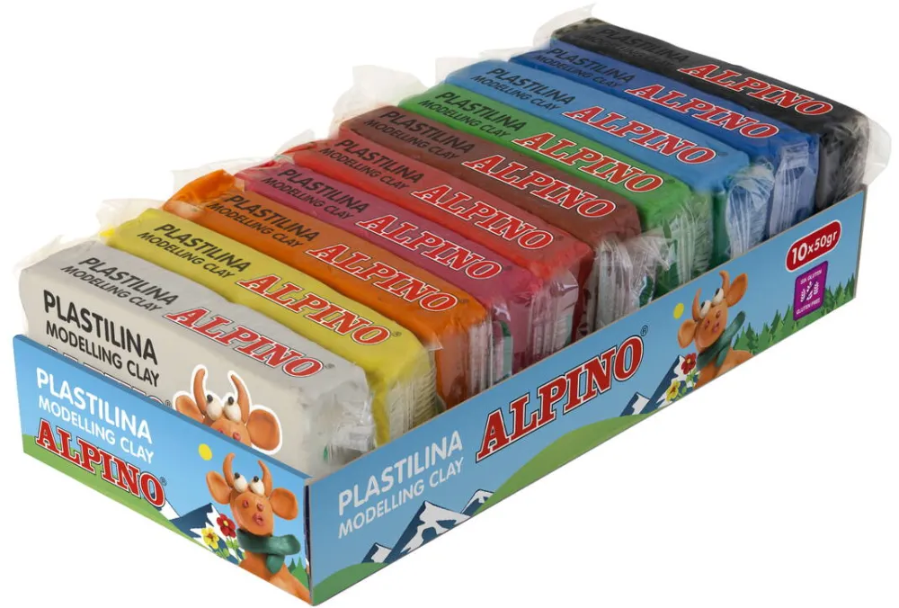 Alpino Display plastilina standard, 10 x 50gr./display, ALPINO - 10 culori asortate