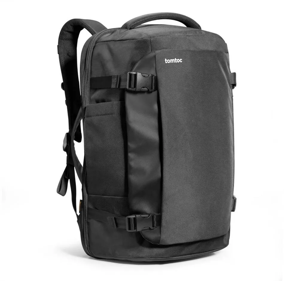 Tomtoc Rucsac TomToc Navigator-T66, 17.3", capacitate 40L, carry-on, deschidere tip valiza, 3 compartimente, fermoare YKK, material eco rezistent apa, compartiment laptop protejat, chinga troler, TSA friendly, negru