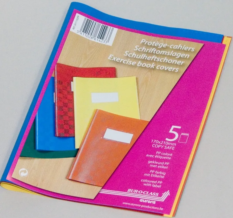 Aurora Coperta PP - 120 microni, cu eticheta, pentru caiet A5, 5 buc/set, Aurora - culori asortate