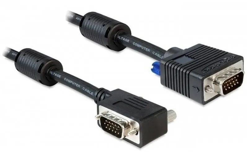 DELOCK VGA Male - VGA Male, conector 90 grade, 2m, ecranat, negru