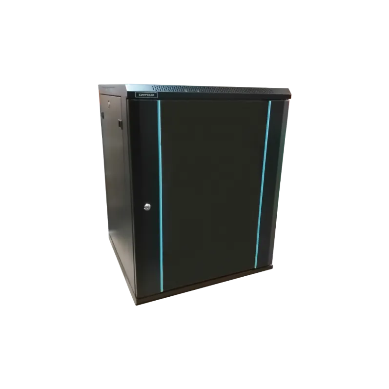 Rack Dateup 12U 600x450, dezasamblat, montare pe perete, usa din sticla, panouri laterale detasabile si securizate, culoare negru RAL 9004, DATEUP