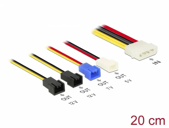 DELOCK Cablu alimentare Molex 4 pin tata > 4 x 2 pin ventilator (12 V / 7 V / 5 V) 20 cm