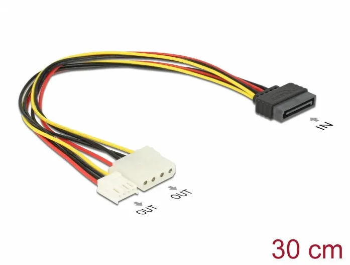DELOCK Cable Y- Power SATA male 15 pin > 4 pin Molex female + 4 pin floppy