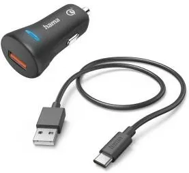 HAMA Car Fast Charger with USB-C Charging Cable, 19.5 W, 1.5 m, black